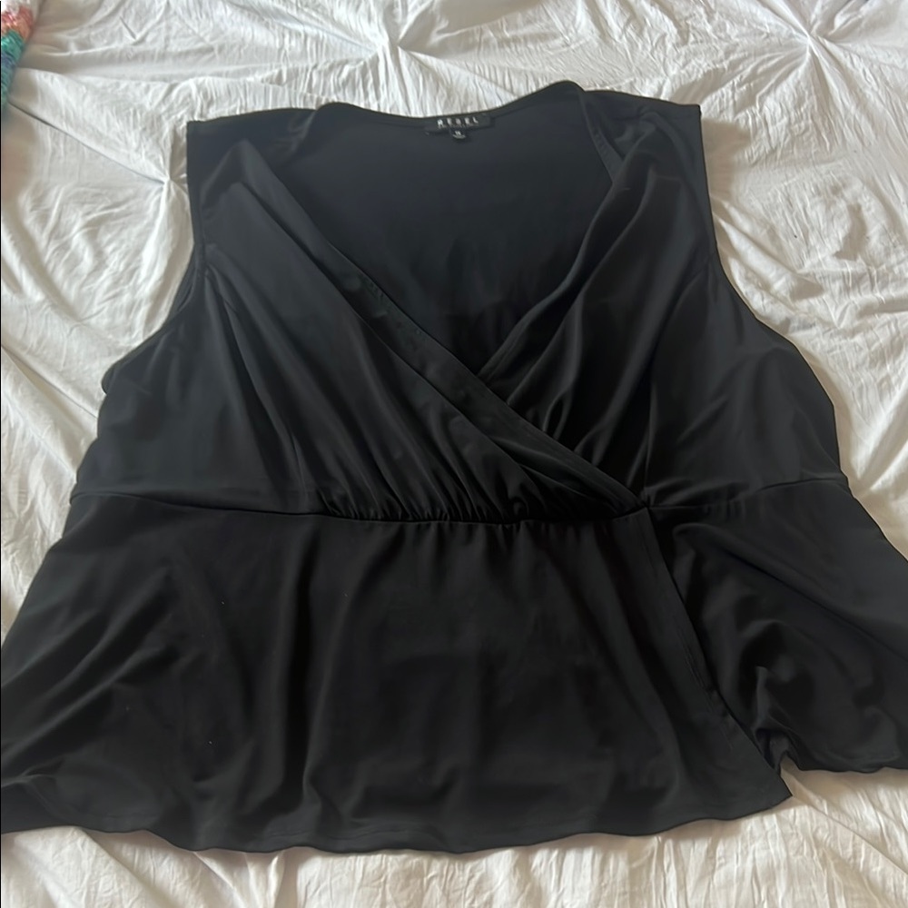 Rebel Black Fake Wrap Sleeveless peplum Blouse